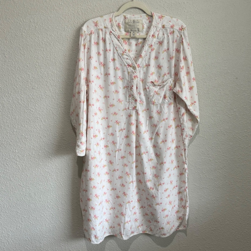 Vintage Victorias Secret Country Cottons Floral Nightshirt White Pink M Cottage
